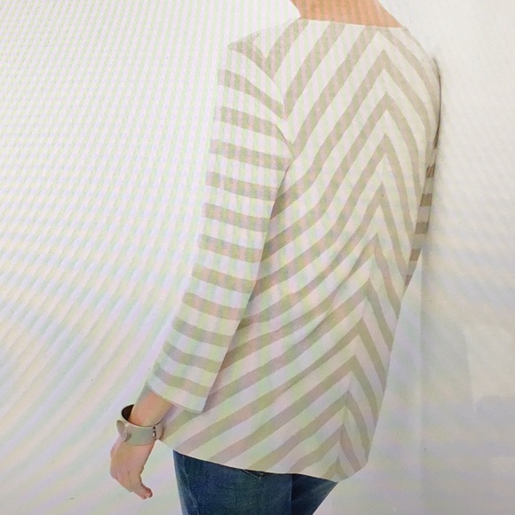 Chico’s Shimmer Striped Tee, Ecru/Gold, 2 - Picture 9 of 9